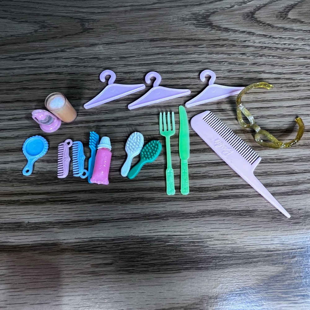 Barbie Doll Accessories Lot Hangers Brushes Utensils Plastic OS Barbiecore Toy